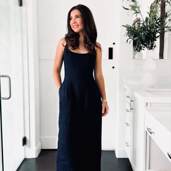 Quince 100% European Linen Scoop Neck Midi Dress Sz S Black NWOT - Picture 3 of 4